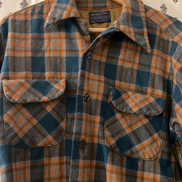 VTG Pendleton Orange and Blue Wool Men’s Flannel Size L - Picture 2 of 15